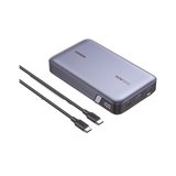 Power Bank de 20000mAh | 3 Salidas 100W Max. | USB-A + 2 USB-C | PD 3.0 | QC3.0 | FCP | SCP | Pantalla Inteligente | Carcasa Ignifuga | Color Gris | Incluye Cable USB de 50cm | Carga tu Laptop de Manera Segura.