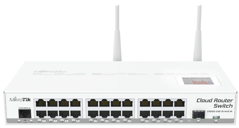 CRS125-24G-1S-2HnD-IN, Switch capa 3, 24xGEth, 1xSFP cage, LCD, WiFi 802.11b/g/n