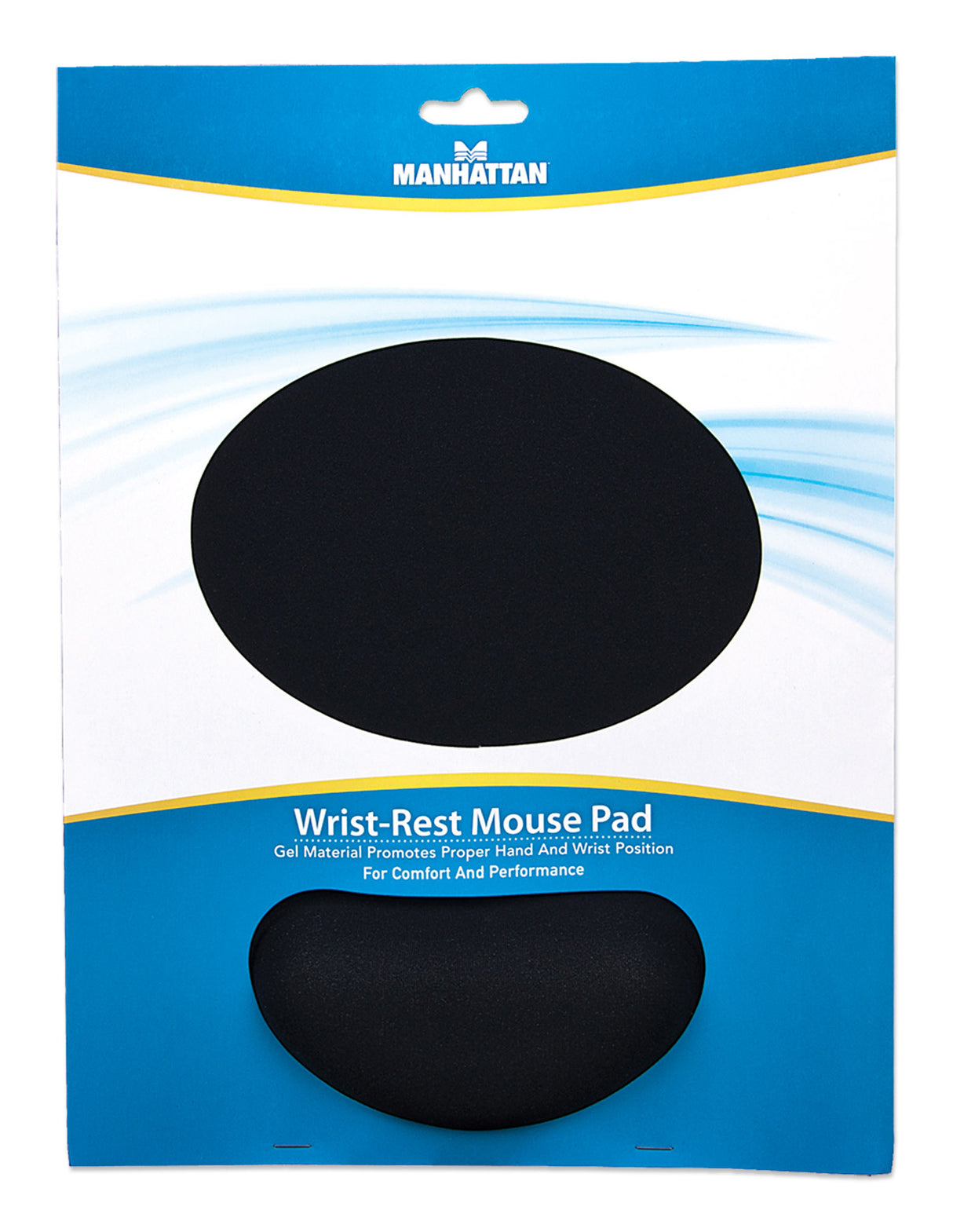Manhattan Alfombrilla de ratón con reposamuñecas de gel, color negro, 241 × 203 × 40 mm, base antideslizante, garantía de por vida Ratón Monocromo Gel, Caucho Si Si