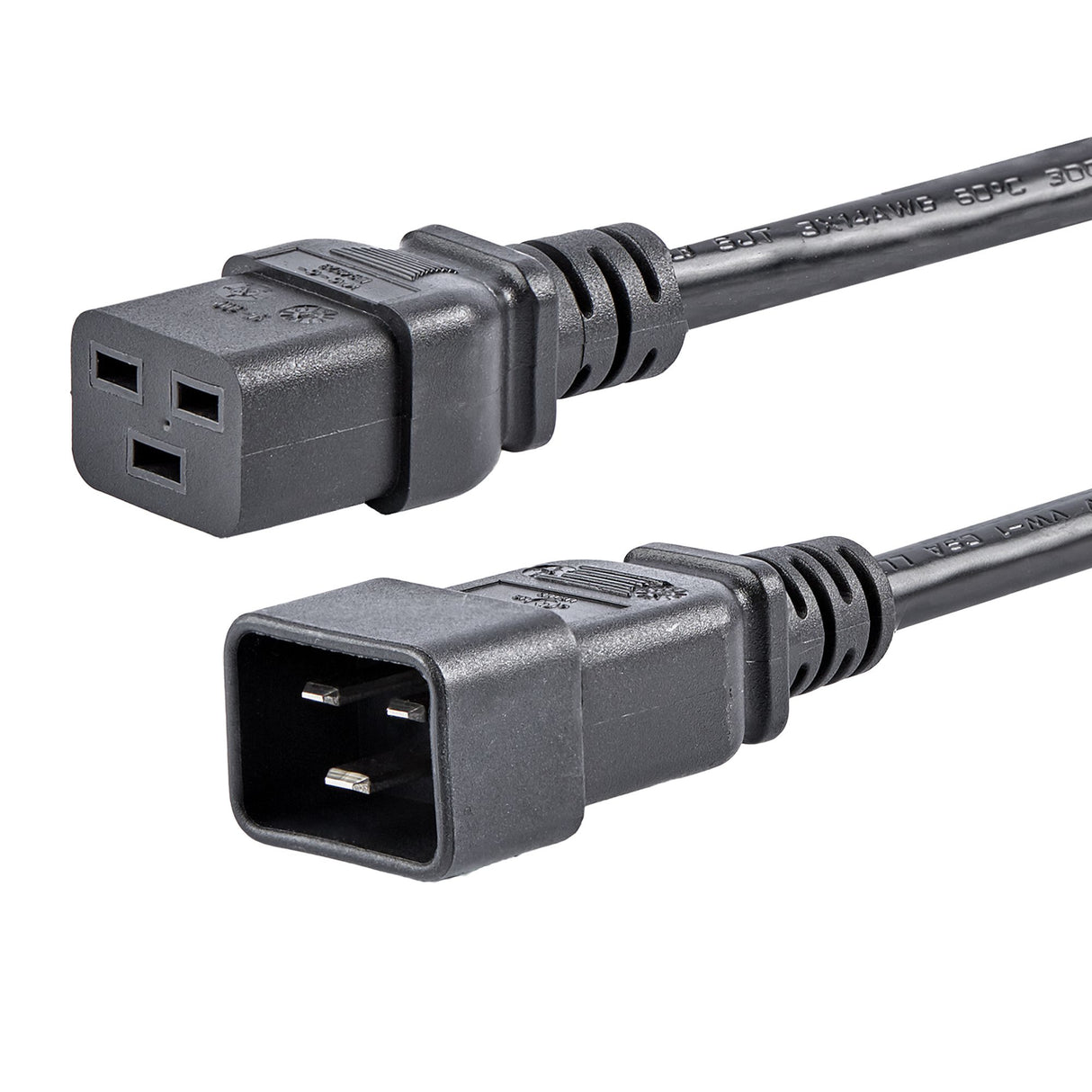 StarTech.com Cable de 1,8m de Extensión de Alimentación, Cable de Extensión IEC 320 C19 a IEC 320 C20 Negro, 15A 250V, 14AWG, Cable Alargador de Corriente de Servicio Pesado, UL Cable Negro Macho Hembra 1,8 m