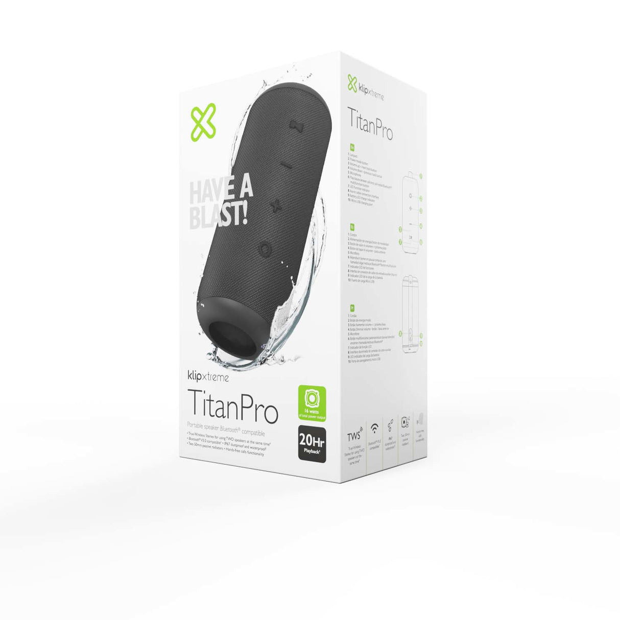 Klip Xtreme TitanPro Altavoz portátil estéreo Negro 16 W, 80 - 16000 Hz, 3 Ohmio