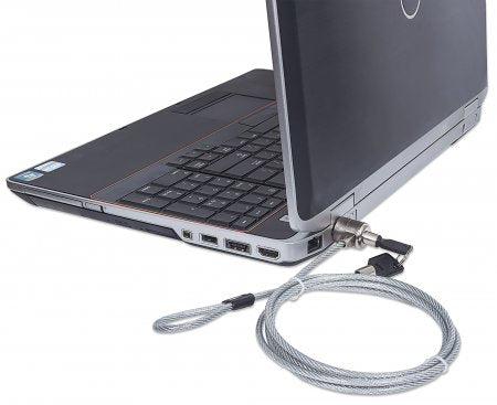 Manhattan Candado para portátil (Kensington) con 2 llaves, compatible con ranura Kensington estándar, cable de 1,5 m, antirrobo, cable de acero con funda PVC transparente, garantía de por vida Cable Plata Portátil 2 llaves PVC, Acero