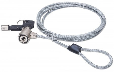 Manhattan Candado para portátil (Kensington) con 2 llaves, compatible con ranura Kensington estándar, cable de 1,5 m, antirrobo, cable de acero con funda PVC transparente, garantía de por vida Cable Plata Portátil 2 llaves PVC, Acero