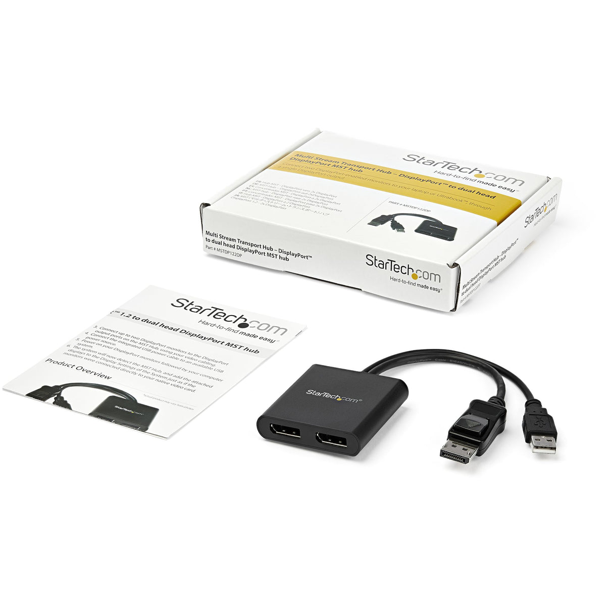 StarTech.com Hub MST de 2 Puertos DisplayPort 1.2 - Divisor Splitter DP de 2 Monitores - Adaptador DP a 2x DisplayPort 4K 30Hz - Alimentado por USB - Windows Solamente divisores de vídeo DisplayPort 2x DisplayPort 2 Negro