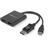 StarTech.com Hub MST de 2 Puertos DisplayPort 1.2 - Divisor Splitter DP de 2 Monitores - Adaptador DP a 2x DisplayPort 4K 30Hz - Alimentado por USB - Windows Solamente divisores de vídeo DisplayPort 2x DisplayPort 2 Negro