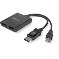 StarTech.com Hub MST de 2 Puertos DisplayPort 1.2 - Divisor Splitter DP de 2 Monitores - Adaptador DP a 2x DisplayPort 4K 30Hz - Alimentado por USB - Windows Solamente divisores de vídeo DisplayPort 2x DisplayPort 2 Negro