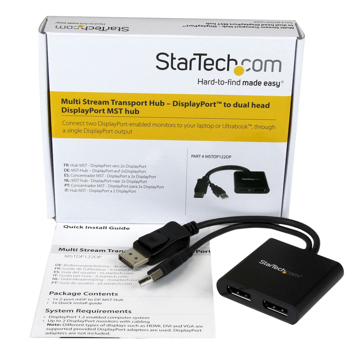 StarTech.com Hub MST de 2 Puertos DisplayPort 1.2 - Divisor Splitter DP de 2 Monitores - Adaptador DP a 2x DisplayPort 4K 30Hz - Alimentado por USB - Windows Solamente divisores de vídeo DisplayPort 2x DisplayPort 2 Negro