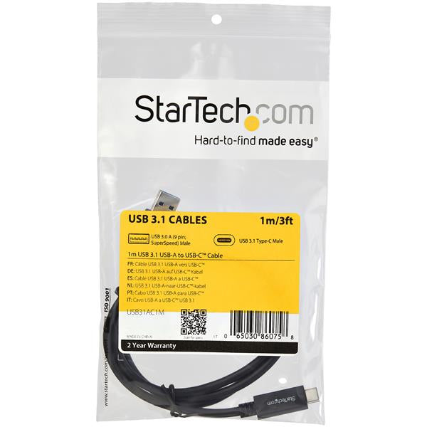 StarTech.com Cable de Carga y Sincronización USB-A a USB-C de 1m - Cable USB de 10Gbps - Cable de Datos USB-A a USB Tipo C - M/M - Negro
