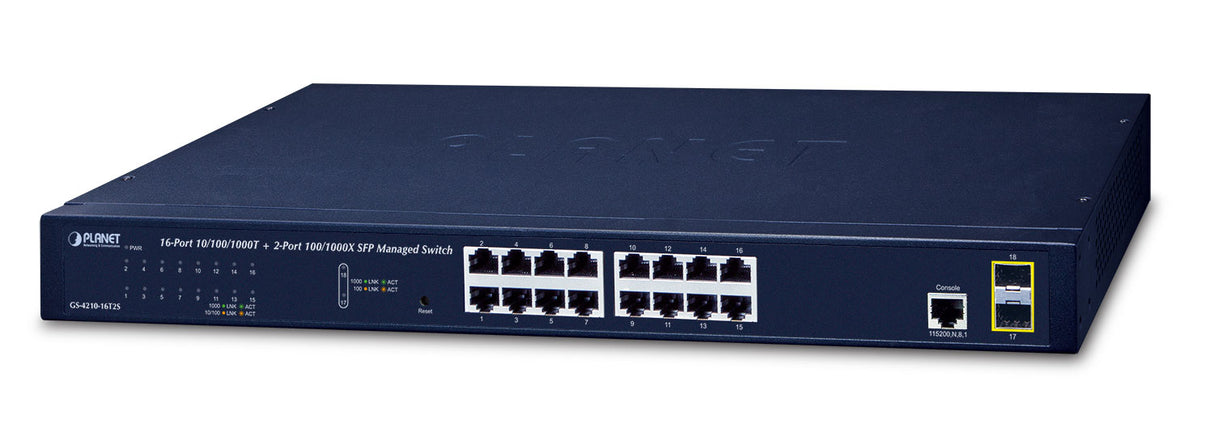 PLANET GS-4210-16T2S switch Gestionado L2/L4 Gigabit Ethernet (10/100/1000) 1U Azul