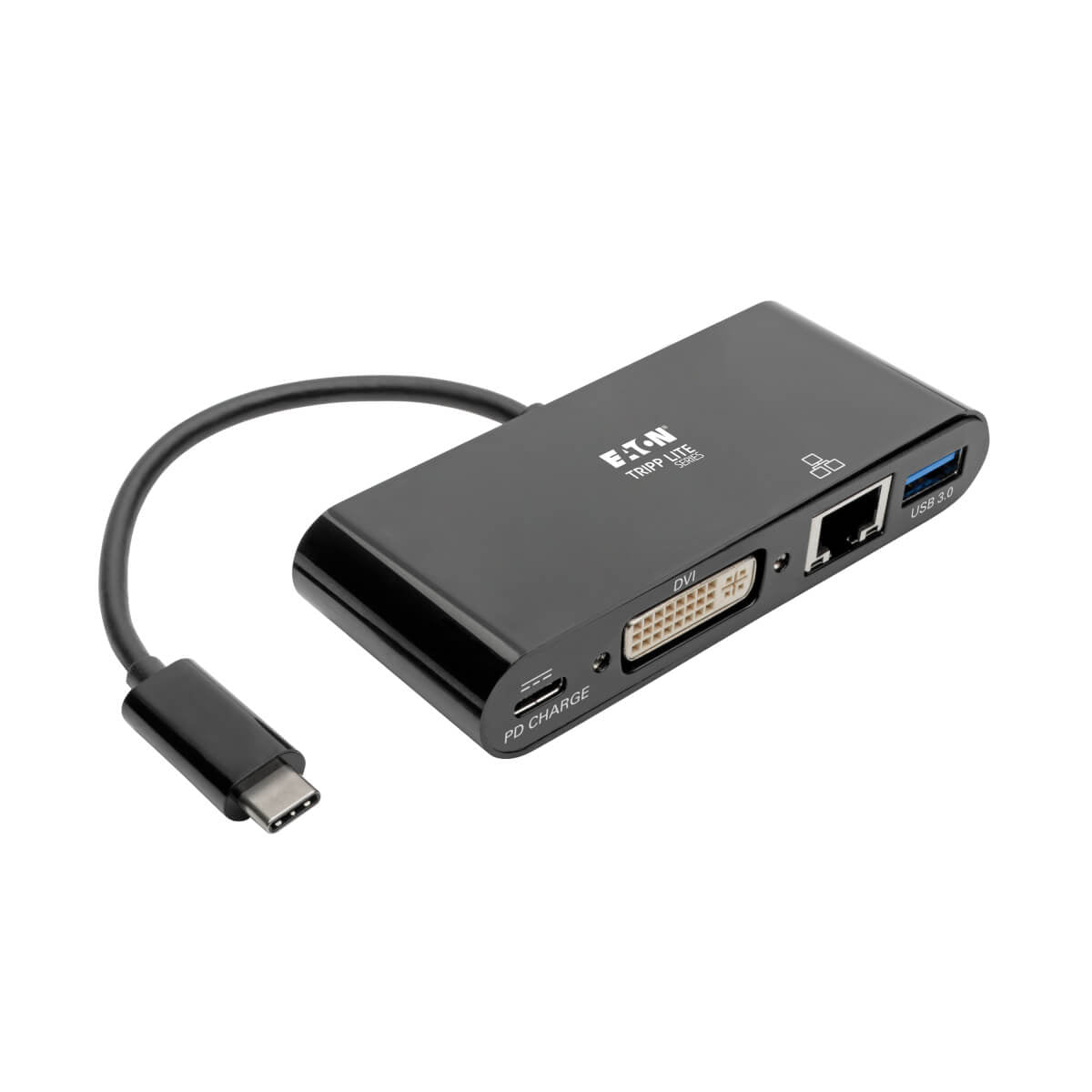 Tripp Lite U444-06N-DGUB-C Adaptador multipuerto USB-C, DVI, puerto Hub USB 3.x (5 Gbps), Gbe y Carga PD, Negro