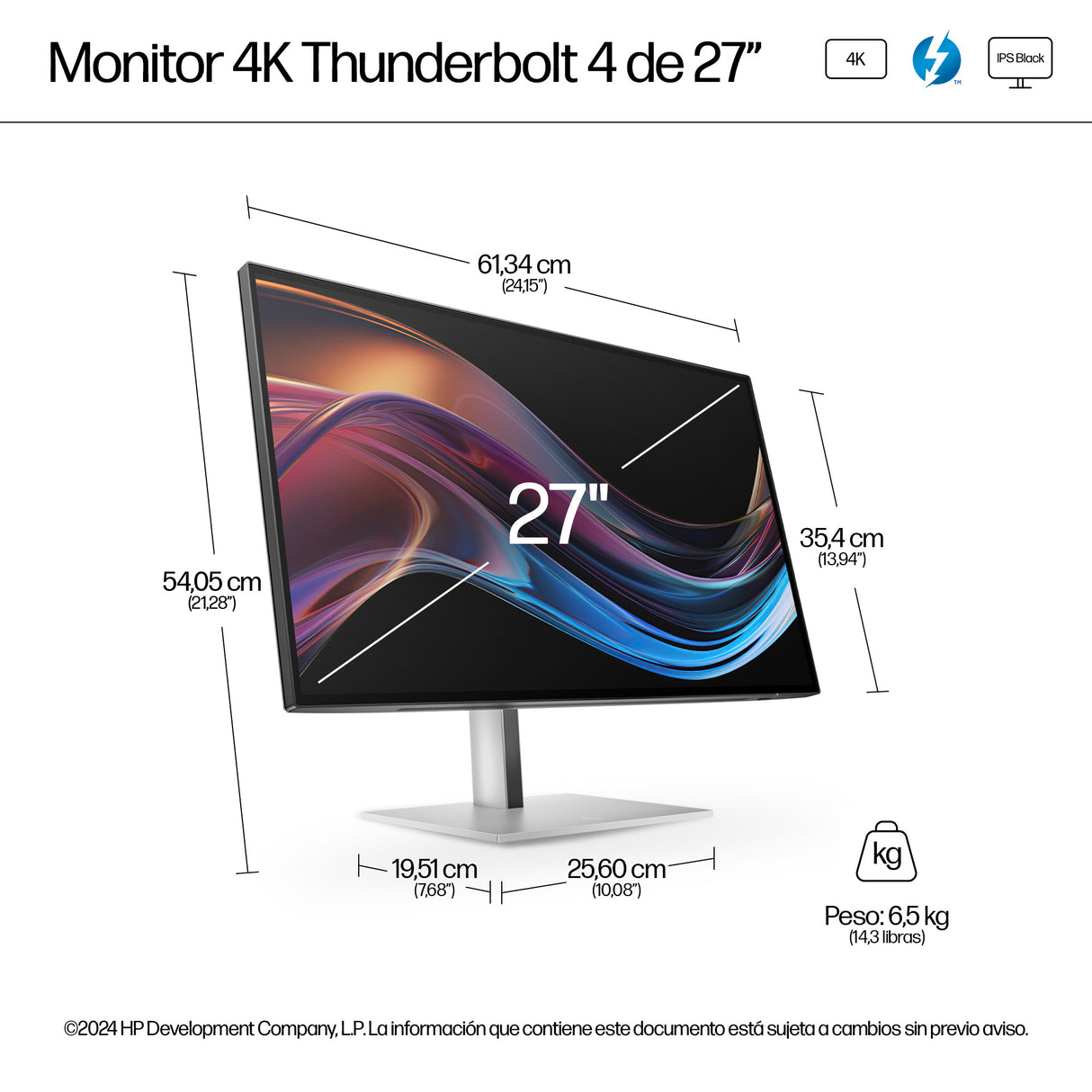 HP Monitor 4K Thunderbolt 4 de la serie Pro 7 de 27" - 727pk, 3840 x 2160 Pixeles, 4K Ultra HD, LCD
