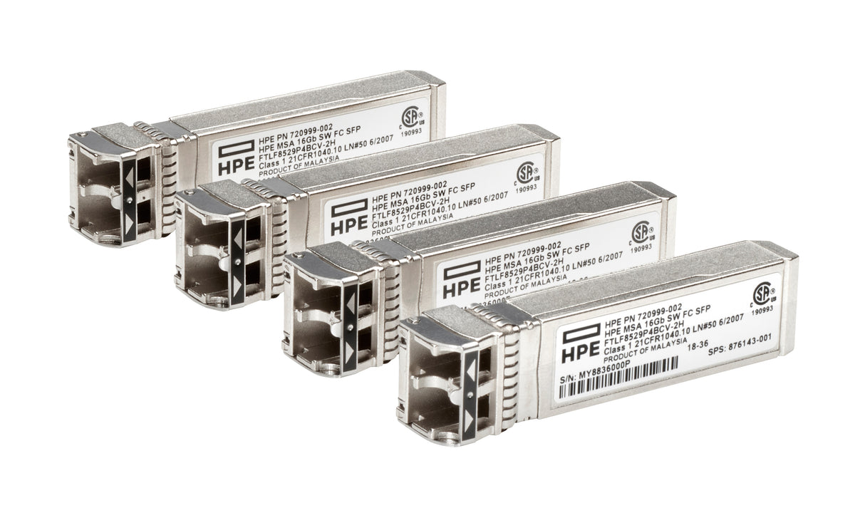 HPE MSA 16Gb Short Wave Fibre Channel SFP+ 4-pack Transceiver, Fibra óptica, 16000 Mbit/s, 50/125
