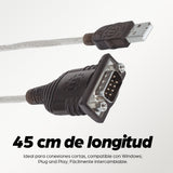Manhattan Convertidor de USB a Puerto Serie Cable Negro, Transparente 0,45 m USB tipo A D-Sub (DB-9)