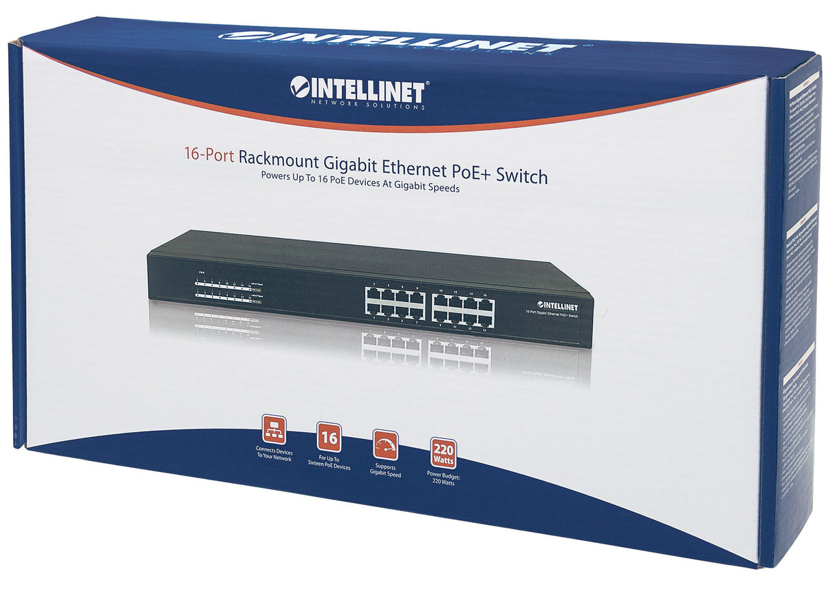 Intellinet Commutateur réseau (switch) Gigabit Ethernet PoE+ à 16 ports, 16 ports PoE, conforme IEEE 802.3at/af (PoE+/Po