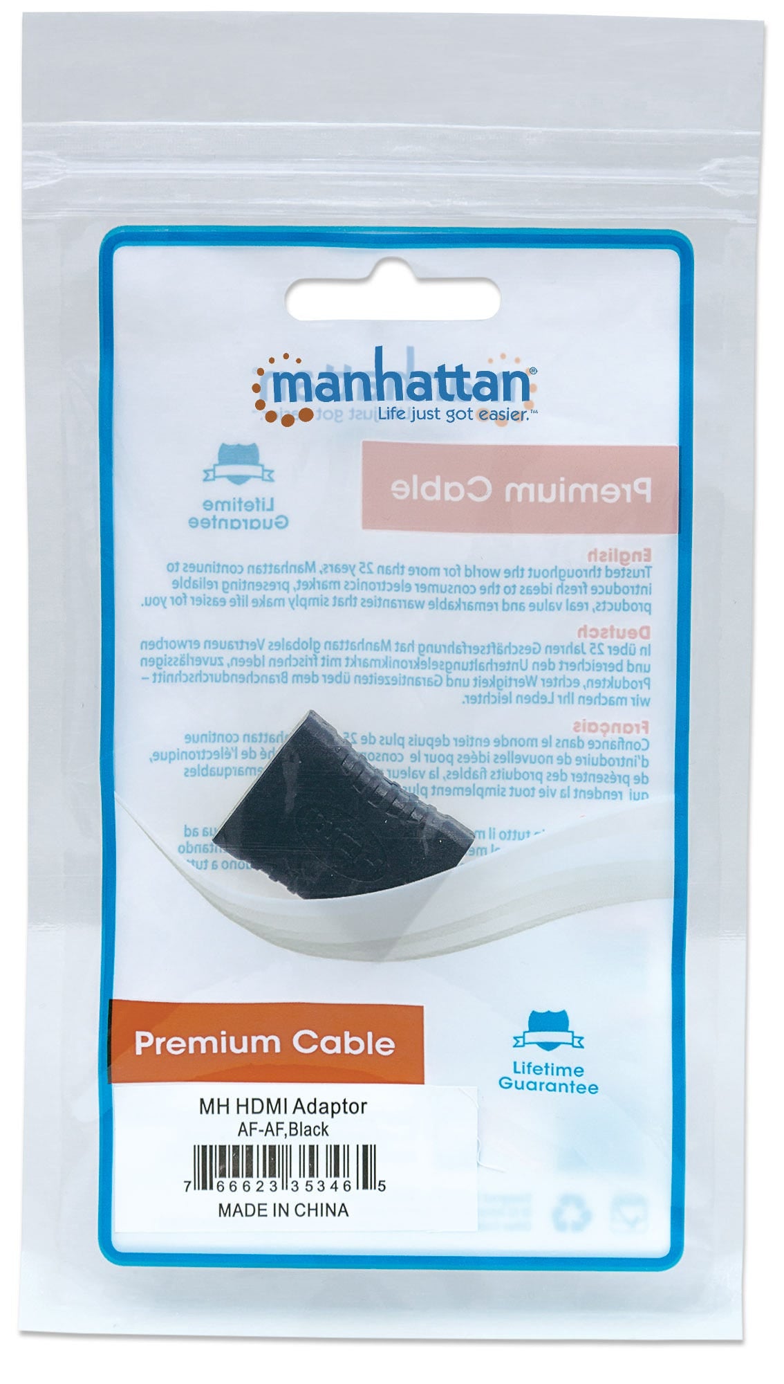 Manhattan Acoplador/conector HDMI recto, 4K@60 Hz, apto para TODOS los usos 4K y 1080p/HD, une 2 cables HDMI de hasta 5 m por lado, hembra/hembra, negro, Ultra HD 4K×2K, garantía de por vida, equivalente a GCHDMIFF Cable HDMI HDMI Hembra Hembra