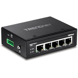 TRENDnet 5-Port Hardened Industrial Gigabit DIN-Rail Switch, 10 Gbps Switching Capacity, IP30 Rated Network Switch (-40 