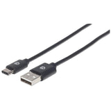 Manhattan Cable USB-C a USB-A, 2 m, macho a macho, 480 Mbps (USB 2.0), negro, garantía de por vida, equivalente a USB2AC2M Cable USB 2.0 USB A USB C Macho
