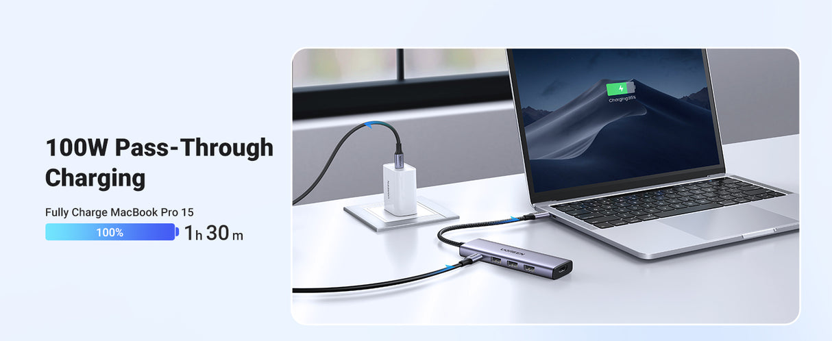 Ugreen 15596 base para portátil y replicador de puertos Alámbrico USB 3.2 Gen 1 (3.1 Gen 1) Type-A + Type-C Aluminio