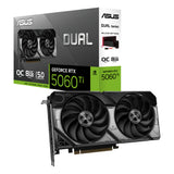 ASUS Dual -RTX5060TI-O8G NVIDIA GeForce RTX 5060 Ti 8 GB GDDR7, 128 Bit, 7680 x 4320 Pixeles, PCI Express 5.0