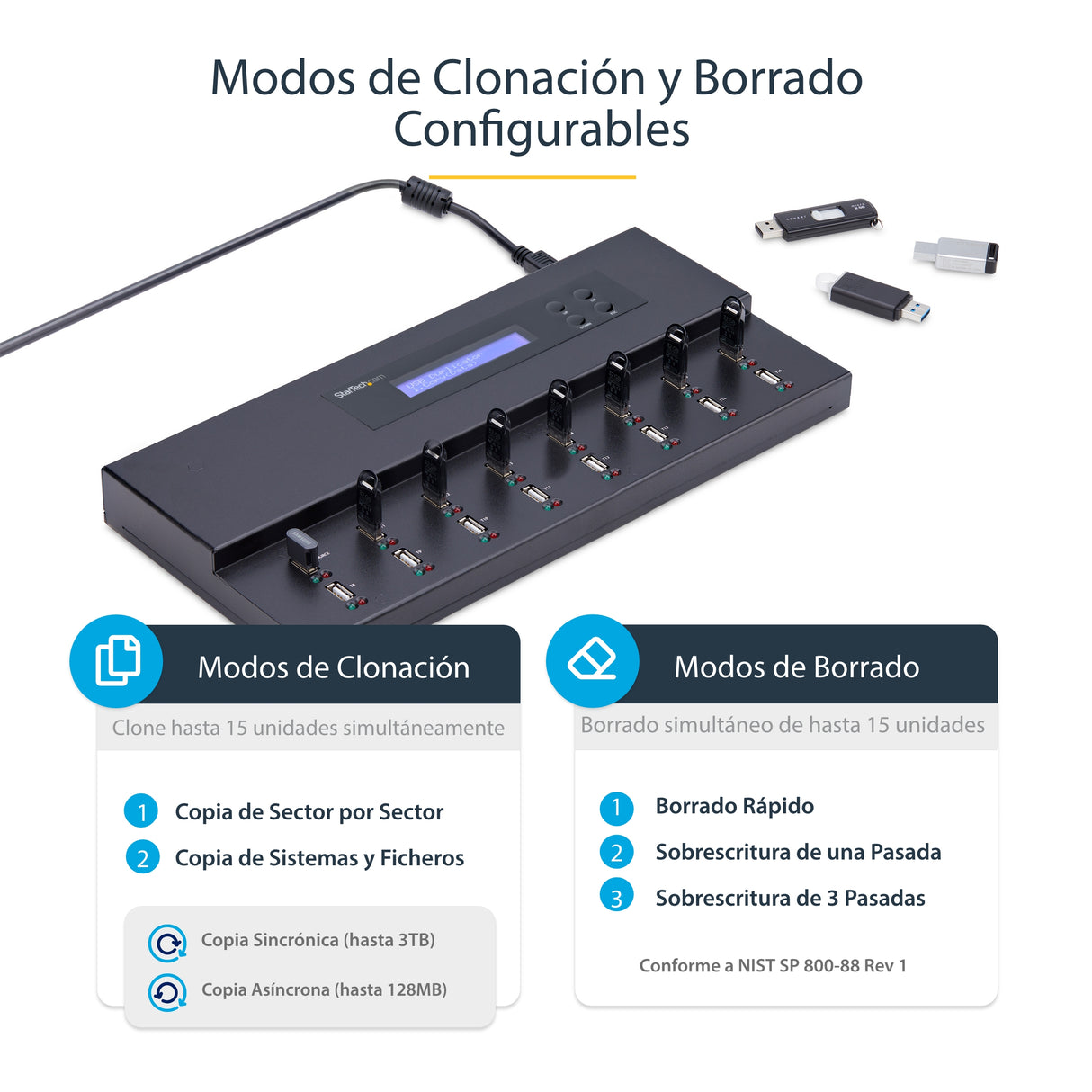 StarTech.com Clonador Autónomo 1:15 para Memorias USB - Copiador de Unidades de Memoria USB - Copia Sector por Sector de