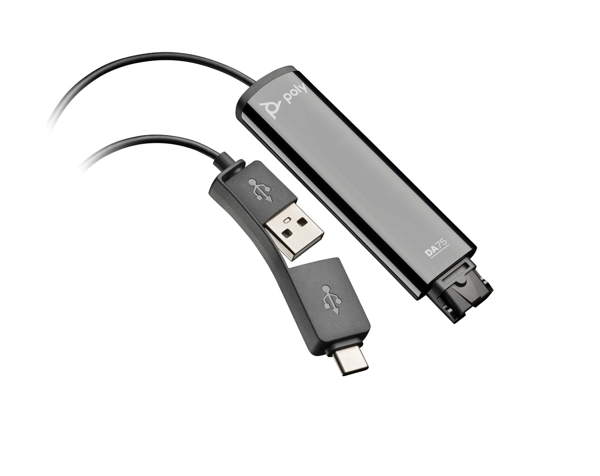 HP Poly Adaptador TAA USB a QD Poly DA75, negro, Adaptador de interfase