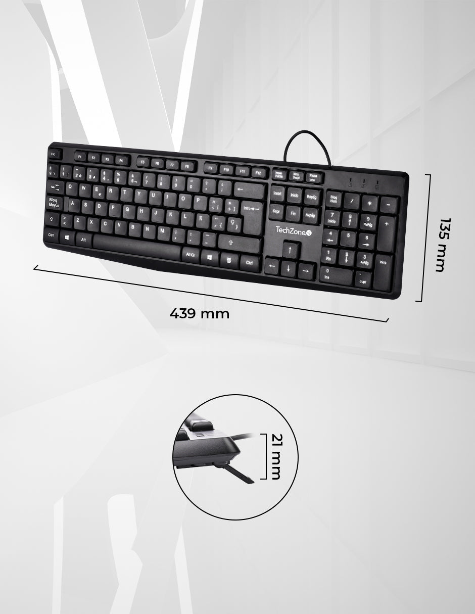 TechZone Alámbrico teclado Universal USB QWERTY Negro, Tamaño completo (100%)
