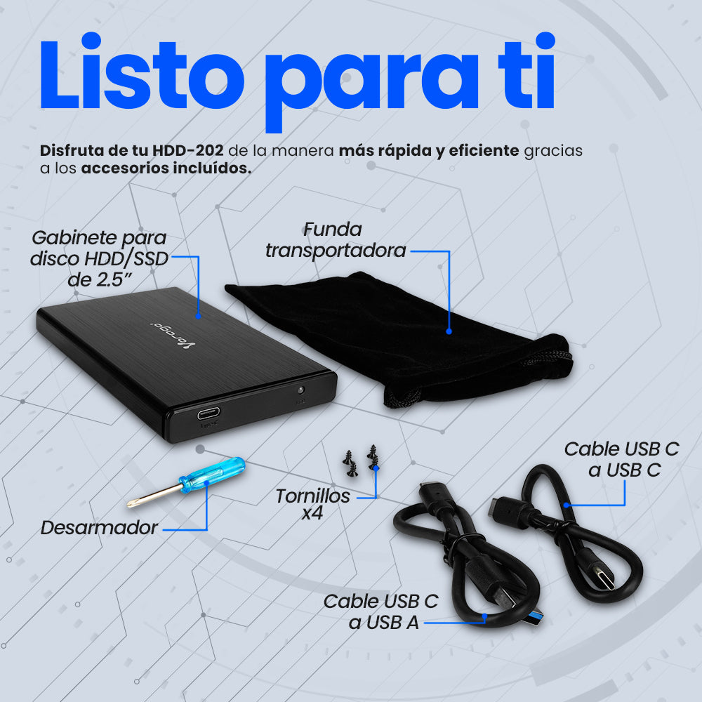 Vorago HDD-202 caja para disco duro externo Cubierta de disco duro/SSD Negro 2.5", SATA, 10 Gbit/s, Conexión USB