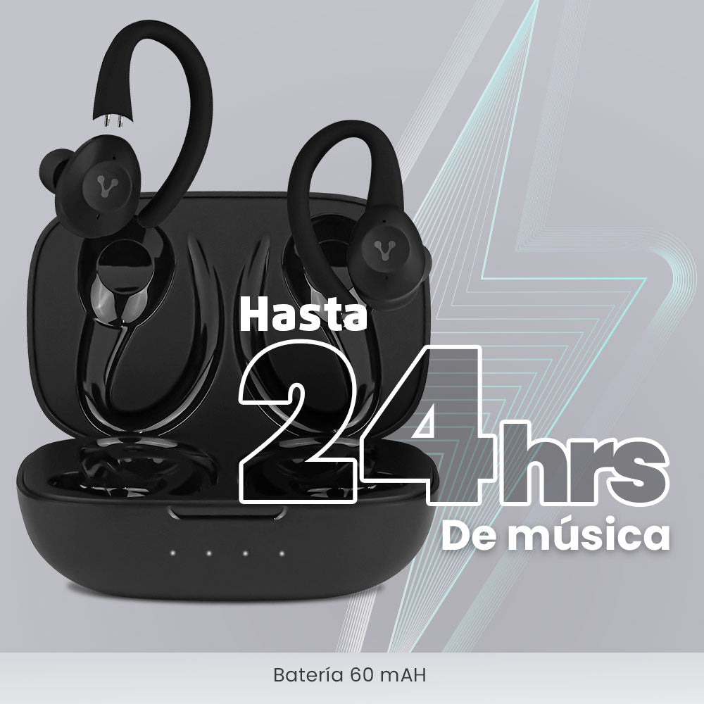 AUDÍFONOS VORAGO ESB-500-PLUS TWS BLUETOOTH 5.0 IPX5 MANOS LIBRES EARHOOKS DESMONTABLES.