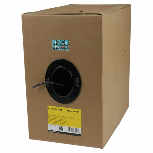 StarTech.com Bobina de Cable de Red Ethernet Cat5e a Granel - 304,8m - Sólido - CMR - Negro - Se Ajusta a TAA Cables de 