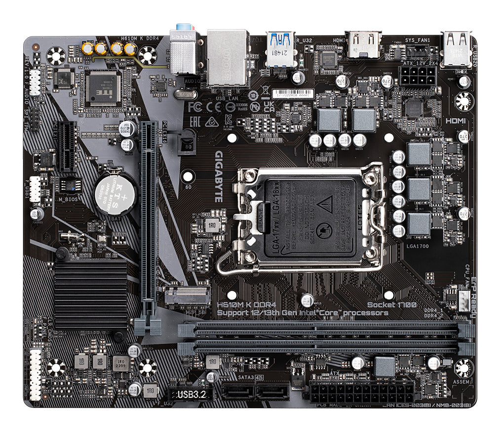 GIGABYTE H610M K DDR4 Placa base - Compatible con procesadores Intel Core 14th Gen CPUs, 3+1+1 Phases Hybrid Power Design, up to 3200MHz DDR4, 1xPCIe 3.0 M.2, GbE LAN, USB 3.2 Gen 1 placas base Intel LGA 1700 1 DDR4-SDRAM