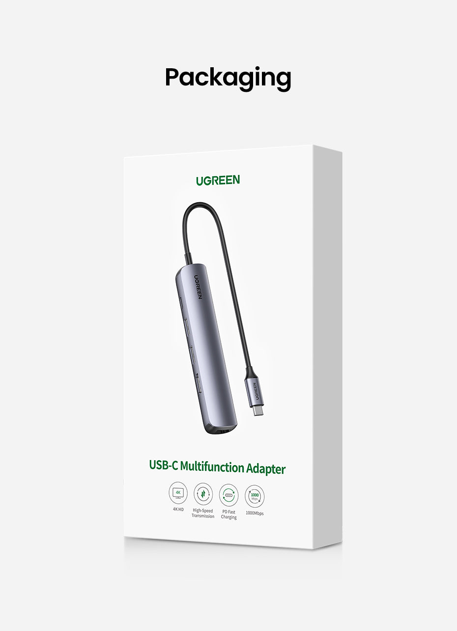 Ugreen 10919 base para portátil y replicador de puertos Alámbrico USB 3.2 Gen 1 (3.1 Gen 1) Type-C Gris