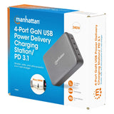 Manhattan Estación de carga GaN USB Power Delivery de 4 puertos, 240 W / PD 3.1, 4 puertos USB-C PD hasta 140 W por puerto, 240 W total, negro cargador de dispositivos móviles Corriente alterna 4 Si Interior