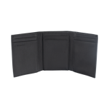 Cartera Athens Negra de Piel con Compartimento de Micromalla para ID. Doblable en 3 Partes con Divisor de Billetes. Pocket Wallet
