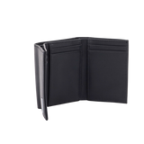 Cartera Athens Negra de Piel con Compartimento de Micromalla para ID. Doblable en 3 Partes con Divisor de Billetes. Pocket Wallet
