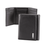 Cartera Athens Negra de Piel con Compartimento de Micromalla para ID. Doblable en 3 Partes con Divisor de Billetes. Pocket Wallet