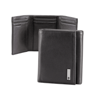 Cartera Athens Negra de Piel con Compartimento de Micromalla para ID. Doblable en 3 Partes con Divisor de Billetes. Pocket Wallet