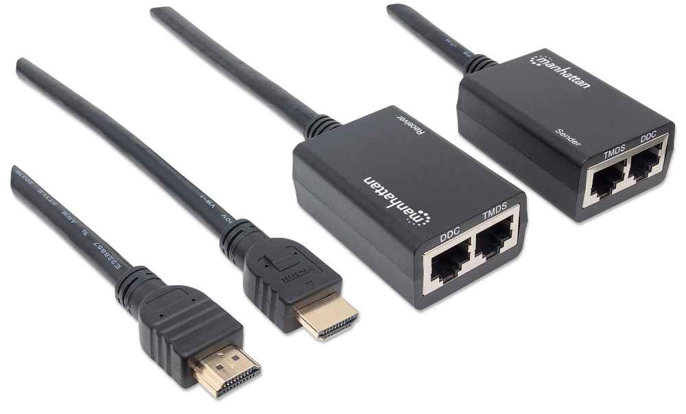 Manhattan Extensor de HDMI por Cat5e/Cat6 audio/vídeo extendedores Transmisor y receptor de red Cat5e, Cat6 30 m Si