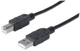Manhattan Cable USB-A a USB-B, 3 m, macho a macho, 480 Mbps (USB 2.0), negro, garantía de por vida, equivalente a USB2HAB3M Cable USB 2.0 USB A USB B Macho/Macho