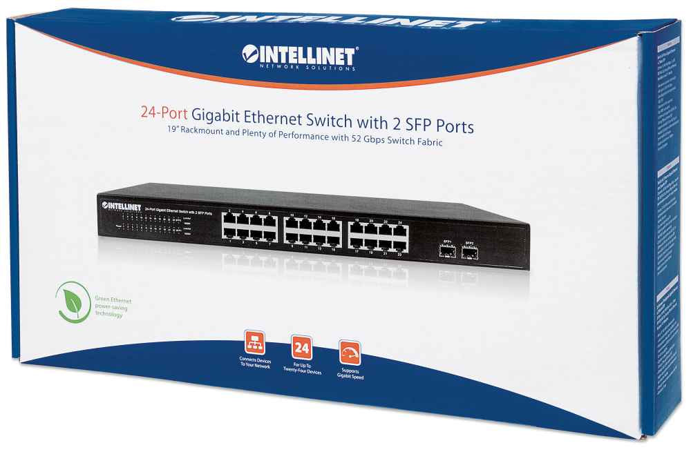 Intellinet Switch de 24 Puertos Gigabit Ethernet con 2 puertos SFP dispositivo de redes No administrado L2 24 Gigabit Et