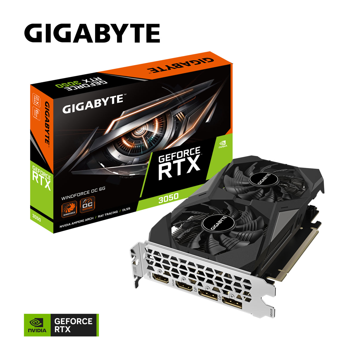 GIGABYTE GeForce RTX 3050 WINDFORCE OC 6G tarjetas gráficas Si 2304 NVIDIA GeForce RTX 3050