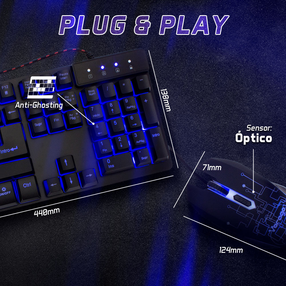 Vorago KM-500 teclado Ratón incluido Universal USB Español Negro, Tamaño completo (100%), Alámbrico, Interruptor mecánic