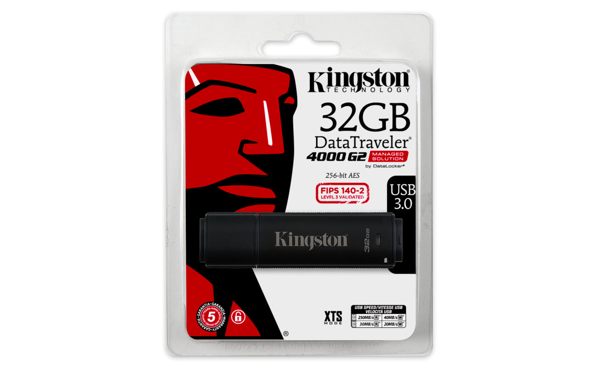 Kingston Technology DataTraveler 4000G2 with Management 32GB Memoria Flash 32 GB USB tipo A 3.2 Gen 1 (3.1 Gen 1) 30 MB/s