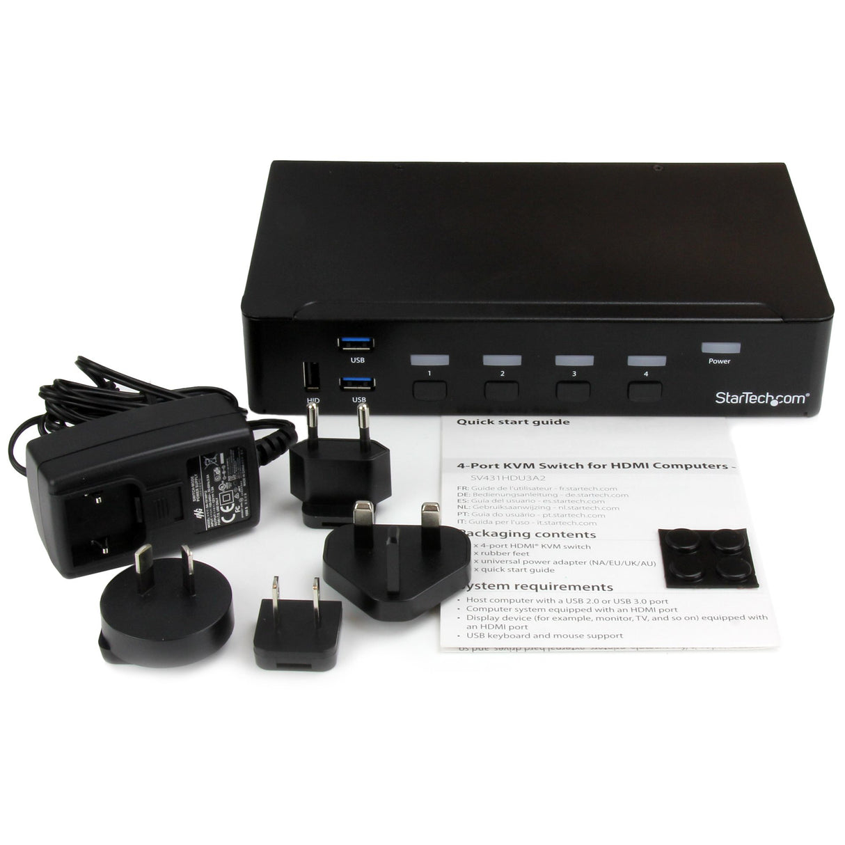 StarTech.com Switch Conmutador KVM de 4 Puertos HDMI 1080p con USB 3.0 interruptores kvm 4 USB USB HDMI