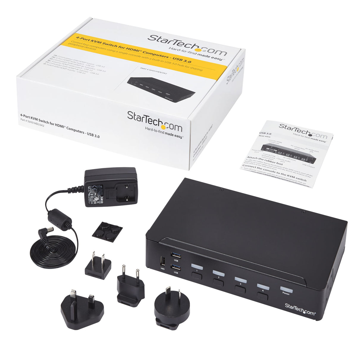 StarTech.com Switch Conmutador KVM de 4 Puertos HDMI 1080p con USB 3.0 interruptores kvm 4 USB USB HDMI