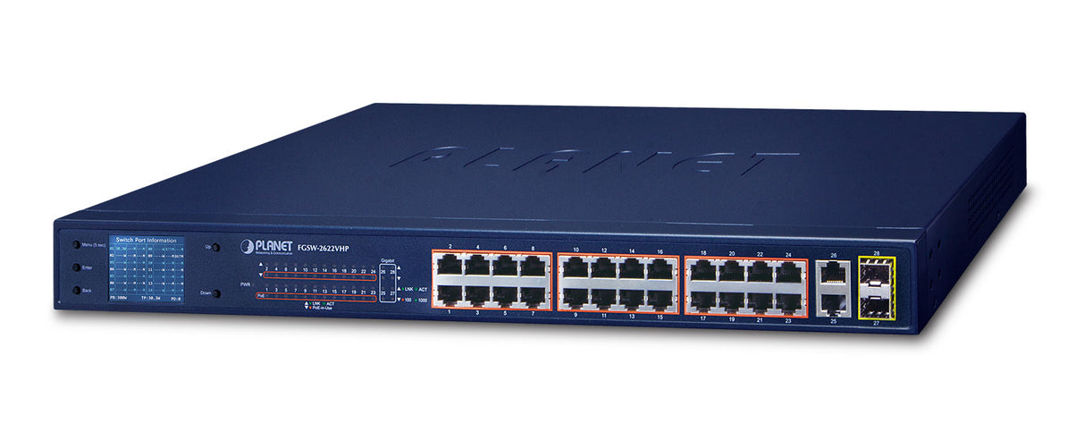 PLANET FGSW-2622VHP switch No administrado L2 Fast Ethernet (10/100) Energía sobre Ethernet (PoE) 1U Azul