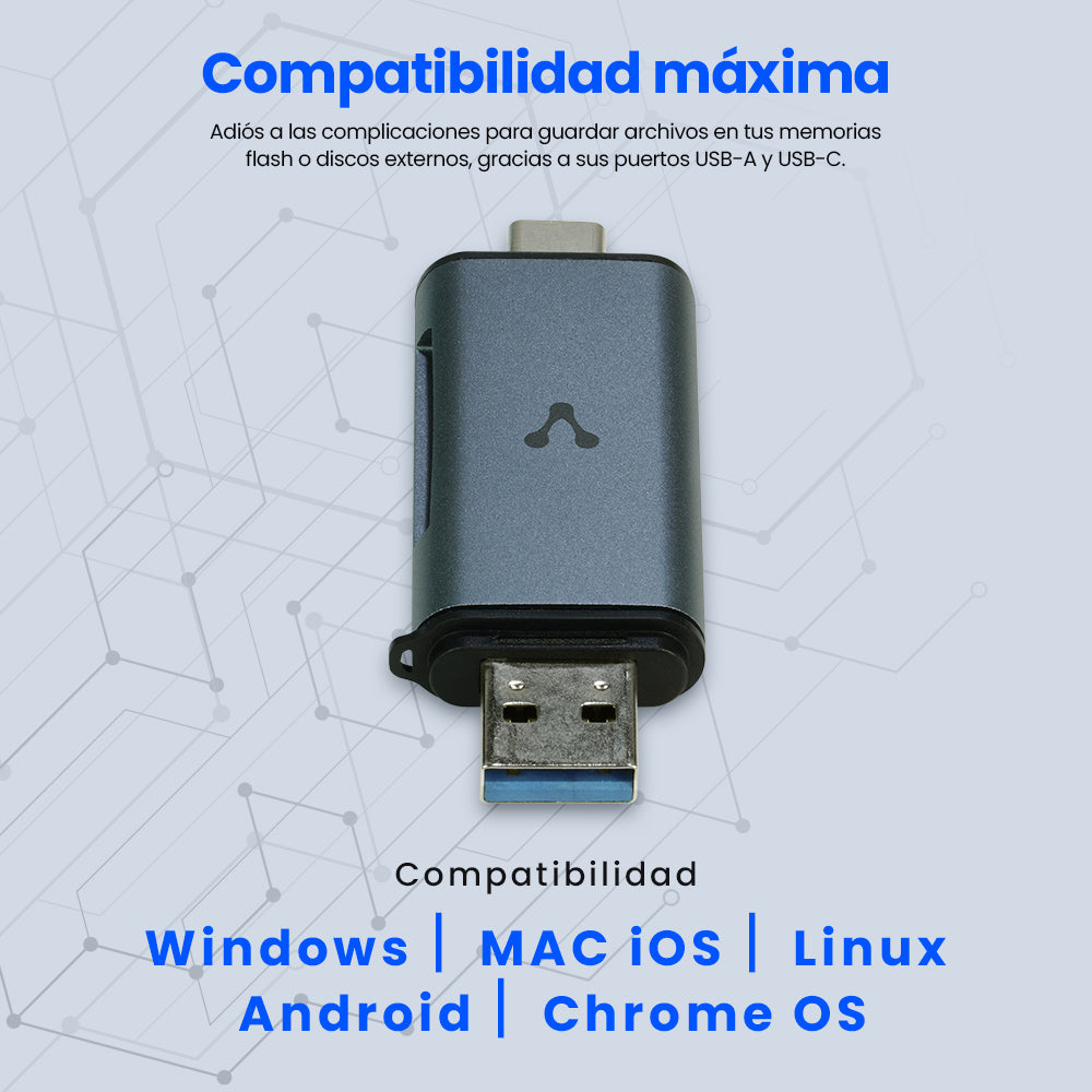 Vorago CR-350 lector de tarjeta USB 3.0 Type-A/Type-C Plata