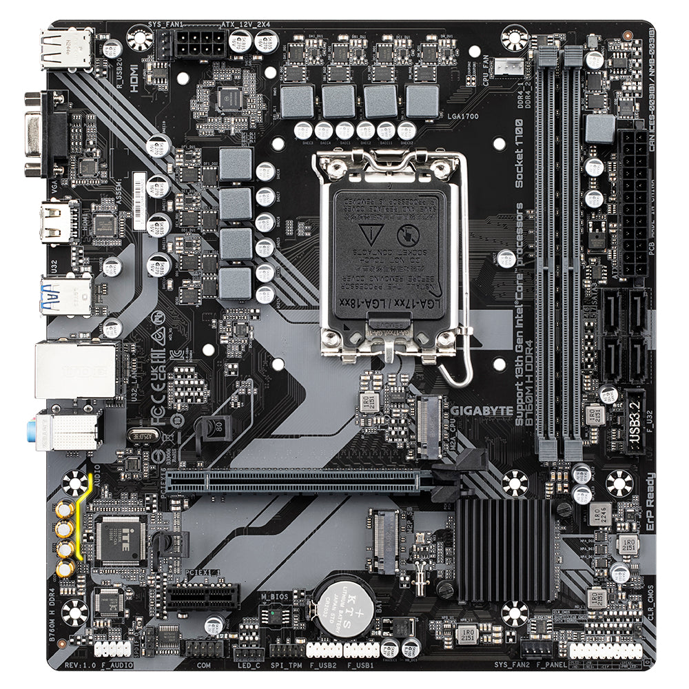 GIGABYTE B760M H DDR4 Placa base - Soporta CPUs Intel Core de 14ª generación, VRM digital de 6+1+1 fases, hasta 3200MHz DDR4 (OC), 2xPCIe 4.0 M.2, GbE LAN, USB 3.2 Gen1 placas base Intel LGA 1700 1 LGA 1700