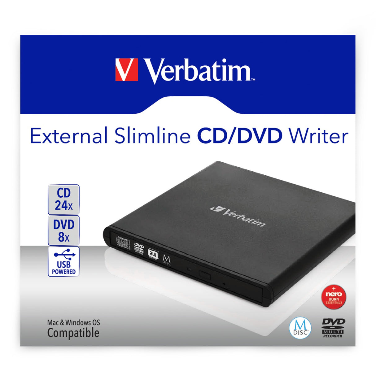 Verbatim Slimline CD/DVD unidades de disco óptico Negro Horizontal Portátil DVD-RW