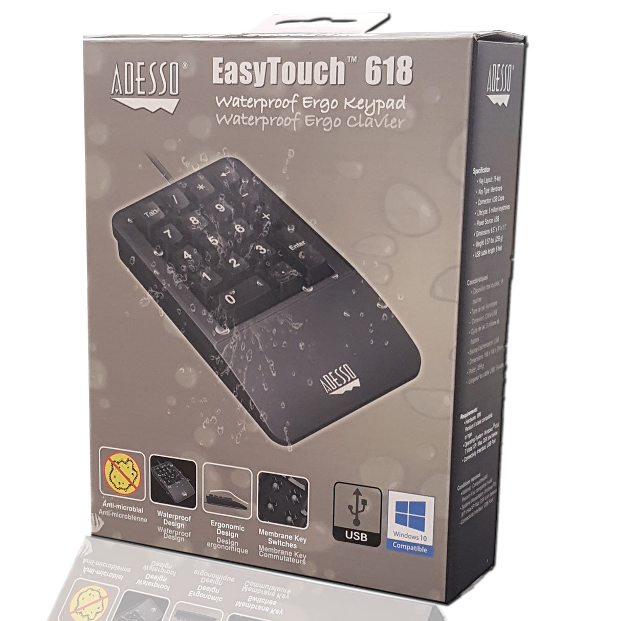 Adesso Antimicrobial Waterproof Numeric Keypad with Wrist Rest Support