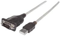 Manhattan Convertidor USB-A a serie (RS232/COM/DB9), 45 cm, macho a macho, chip FTDI FT232RL, compatible con Windows 11, negro/plata, 3 años de garantía, equivalente a ICUSB2321F Cable Plata 0,45 m USB A Serial/COM/RS232/DB9